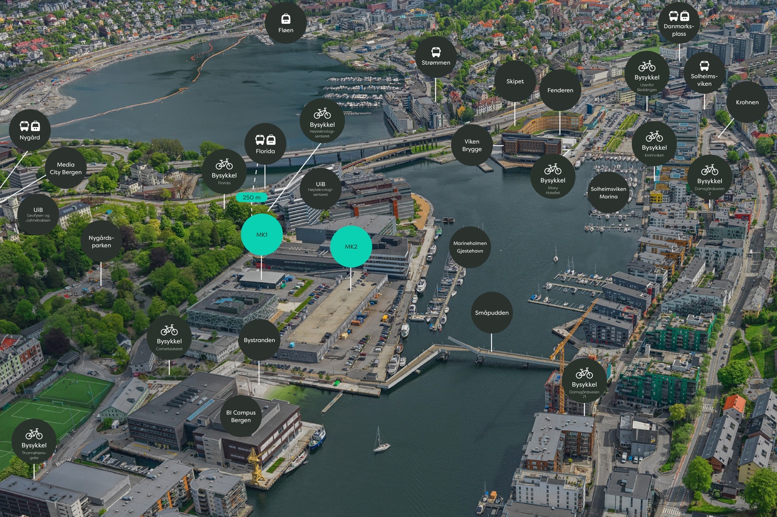 Marinegaarden får strategisk plassering på Marineholmen med kort vei til Bergen sentrum. Galleribilde