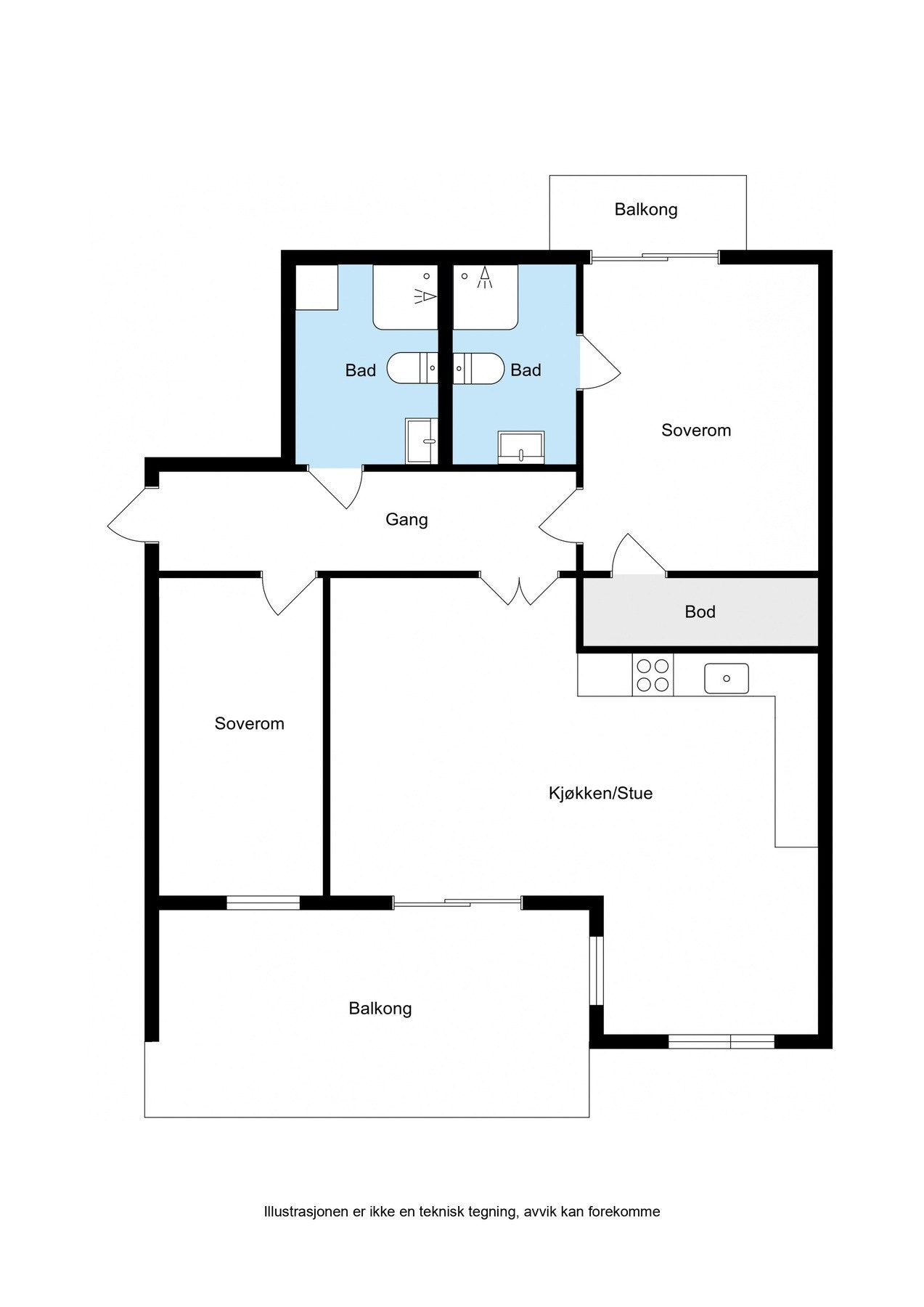Alternativ plantegning - 2 Soverom Galleribilde