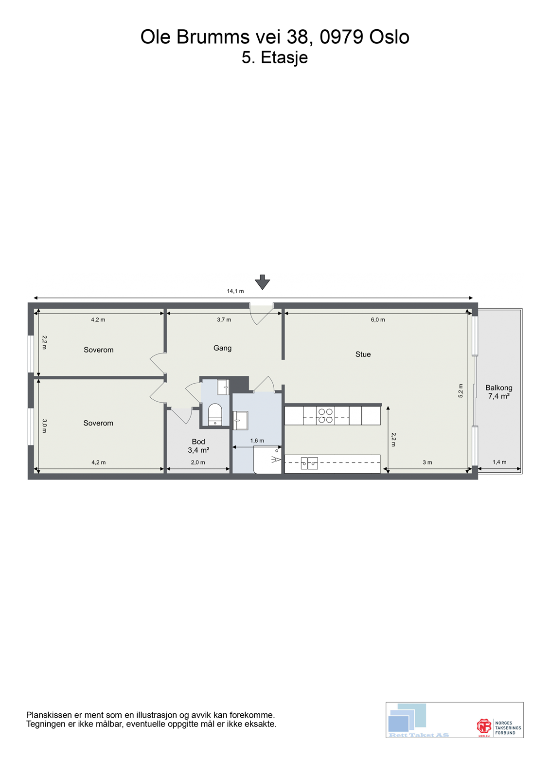 Plantegning med mål. Galleribilde