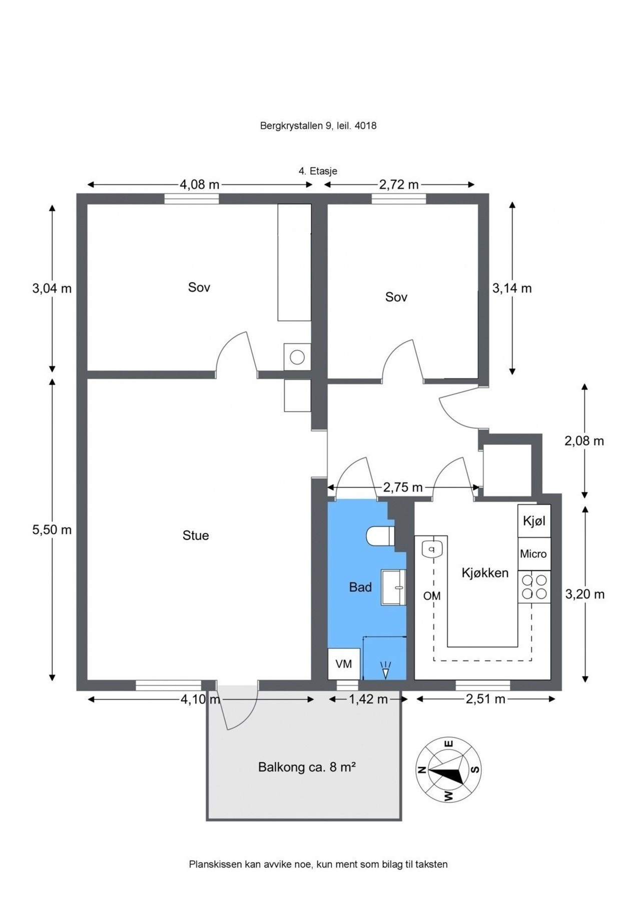 Planskisse. Leiligheten disponerer loftsbod og 2 kjellerboder i tillegg. Galleribilde