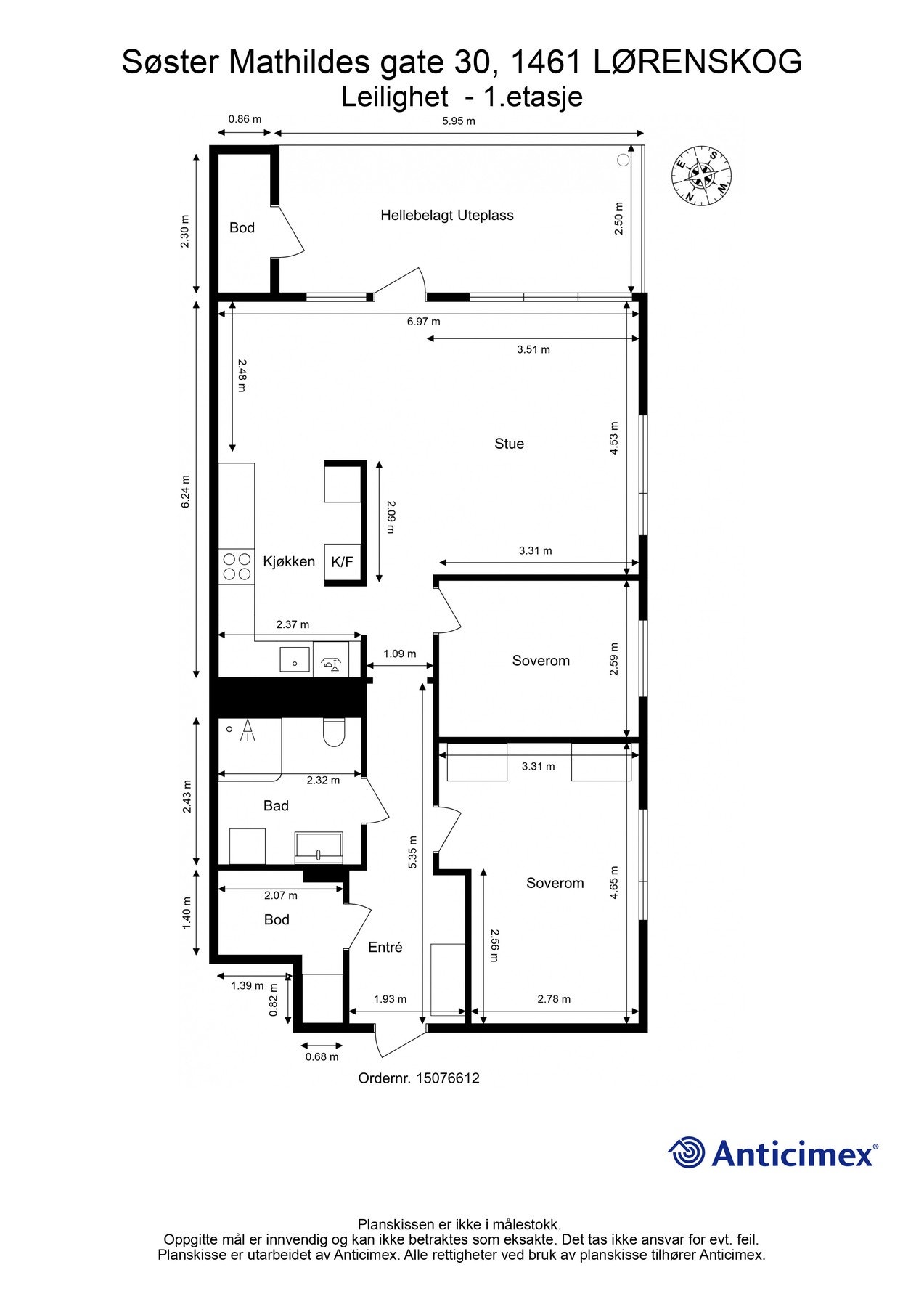 For en ekstra liten oversikt får du først se plantegningen over leiligheten. Galleribilde