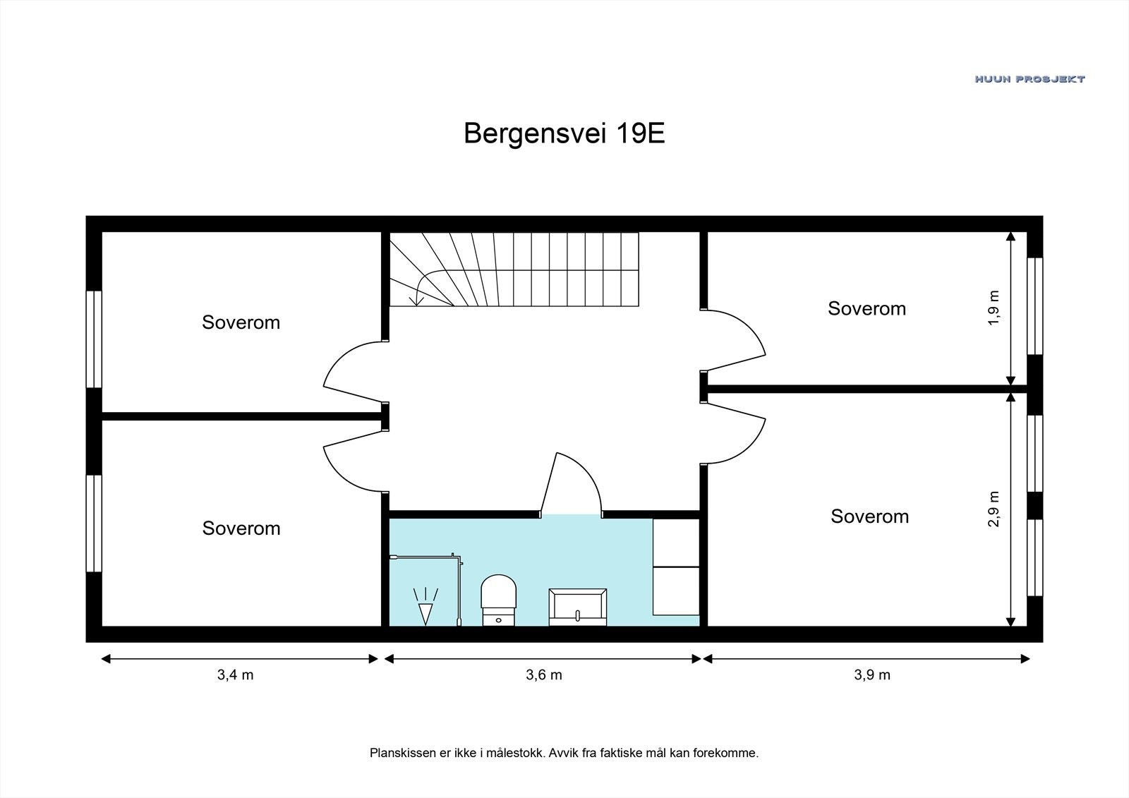 Plantegning av 2. etasje på 55 kvm med lyse og luftige rom. ( Soverommet øverst i høyre hjørnet er byggemeldt som disp rom.) Galleribilde