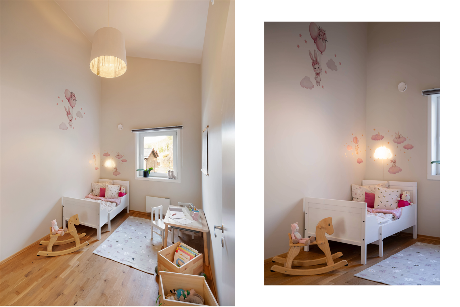 Lyst barnerom med plass til seng og oppbevaring. Galleribilde