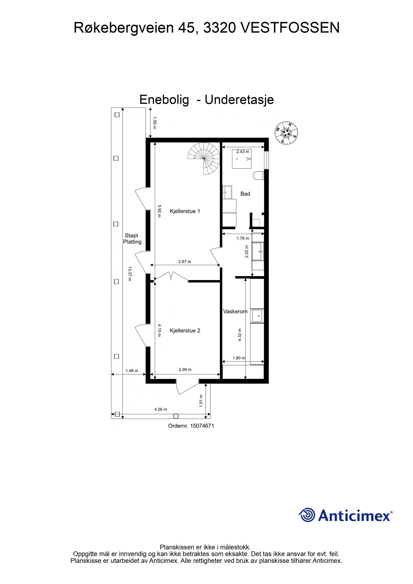 Målsatt plantegning, underetasje Galleribilde