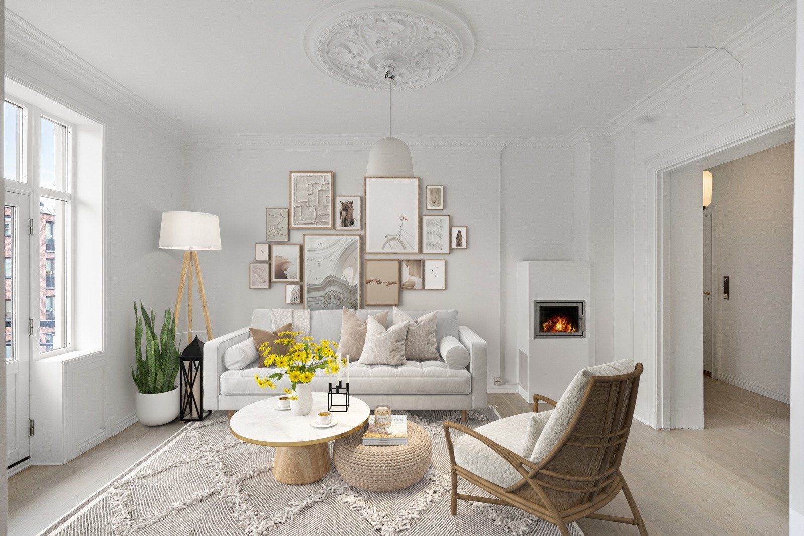 Boligen er nymalt og har nyslipte gulv (oktober 2025). Bildet er laget med digital styling. Galleribilde