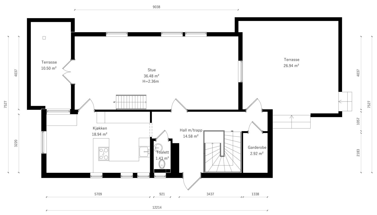 Plantegning 1. etasje Galleribilde