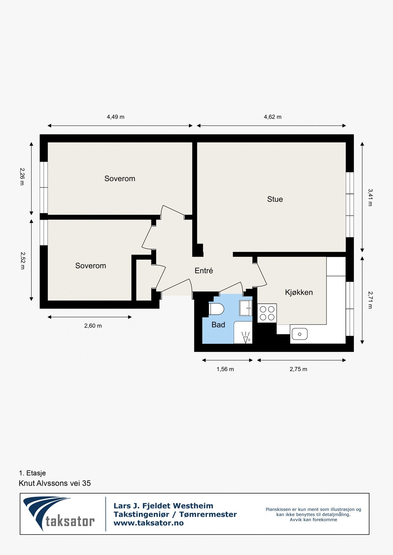 Plantegning med mål. Galleribilde