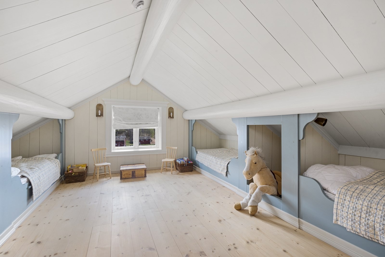 Soverom loftetasje. Loftetasjen innehar også et anvendelig og stort lagerrom i motsatt ende av boligen Galleribilde