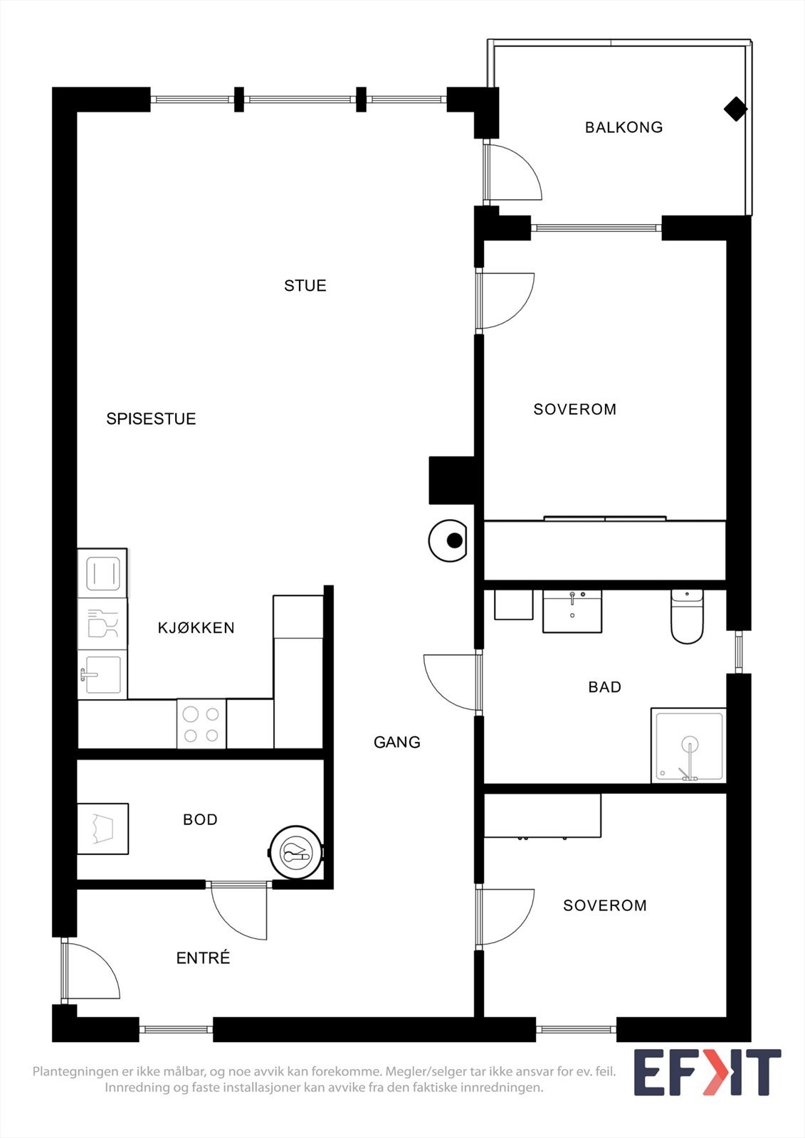 Plantegningen viser en arealeffektiv leilighet. Galleribilde