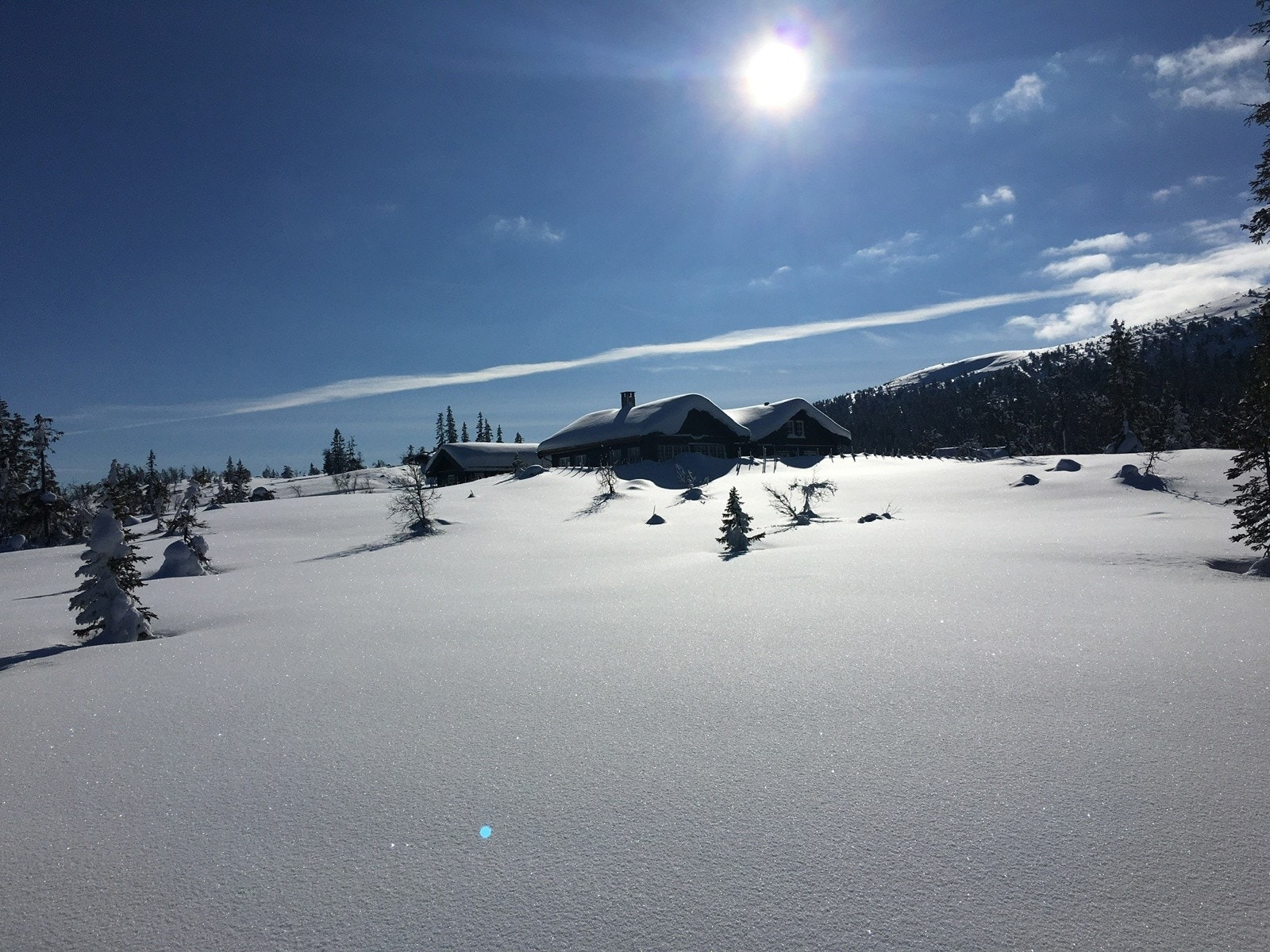 Bilde tatt fra starten av skisporet rett utenfor hytten. Galleribilde