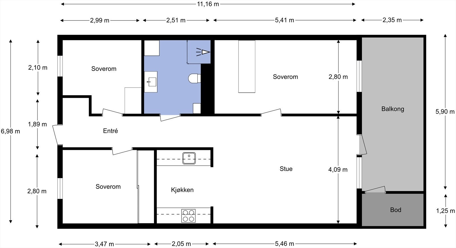 Plantegning med mål fra takstmann. Galleribilde