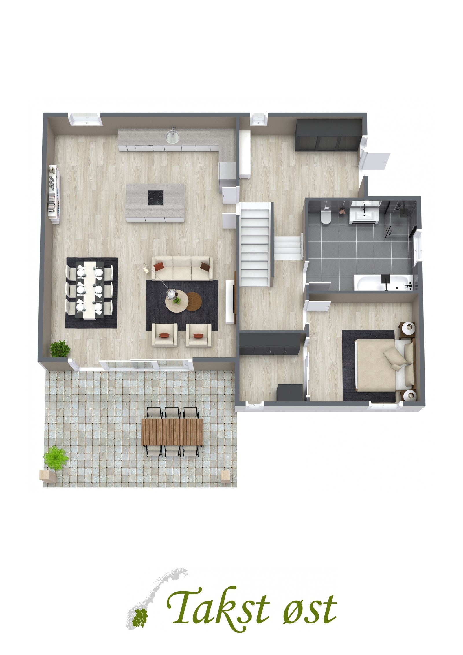 3-D plantegning 1. etasje. Galleribilde