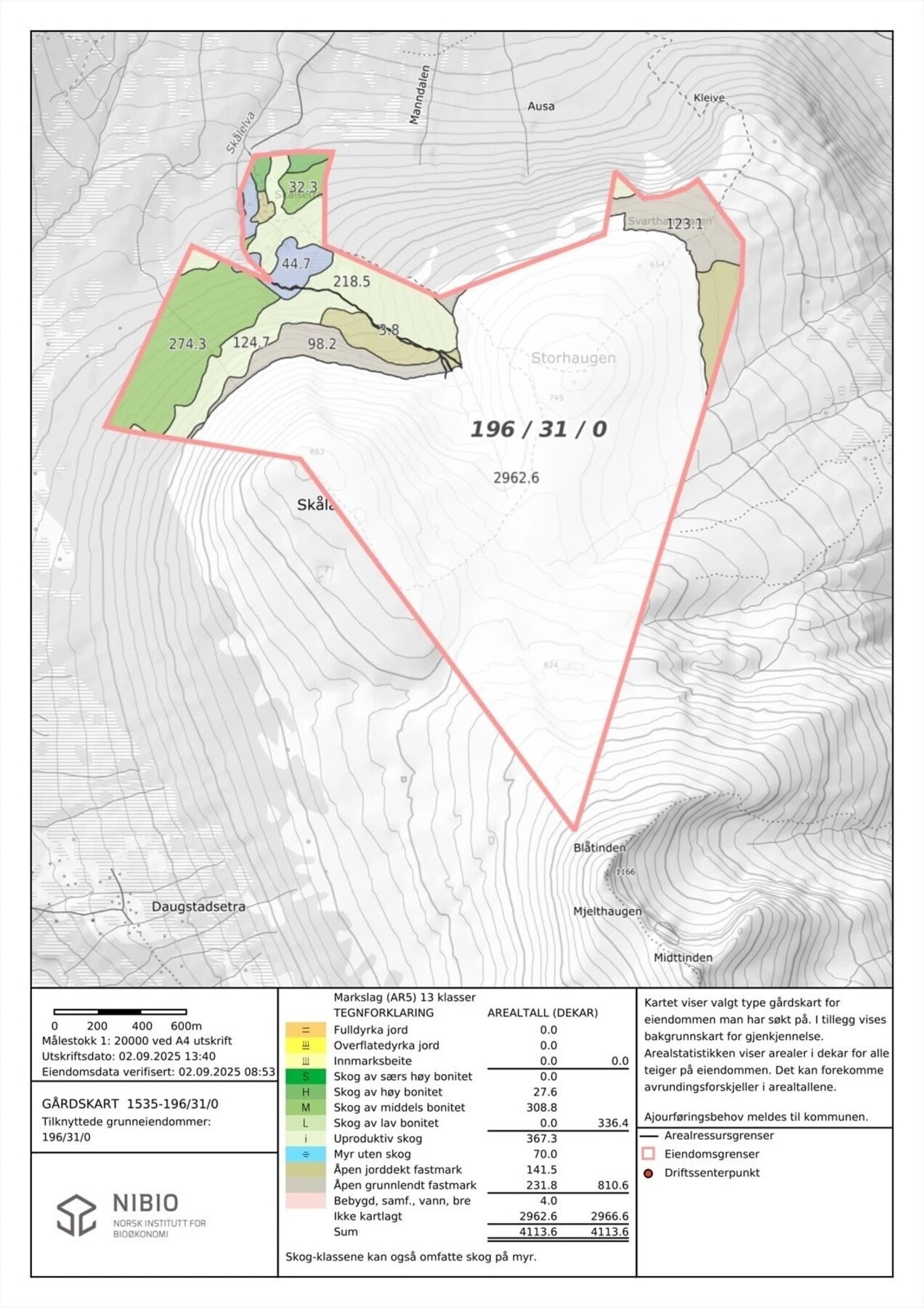 Kart over jordsameie på Skålsetra (eierandel 3/200) Galleribilde