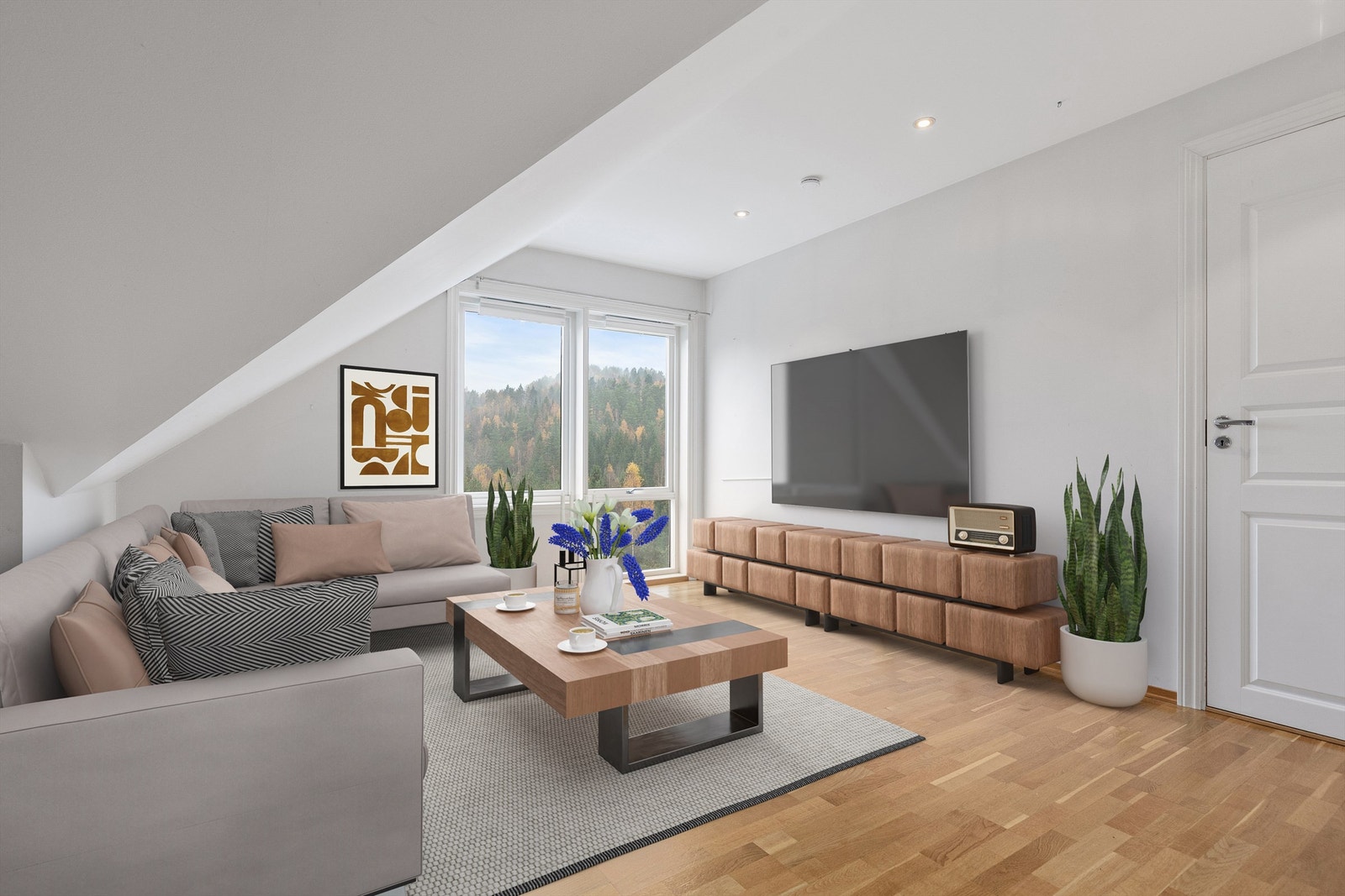 Tv-stue i 2.etg med god plass til sofaløsning og tv-seksjon. (bildet er digitalstylet) Galleribilde