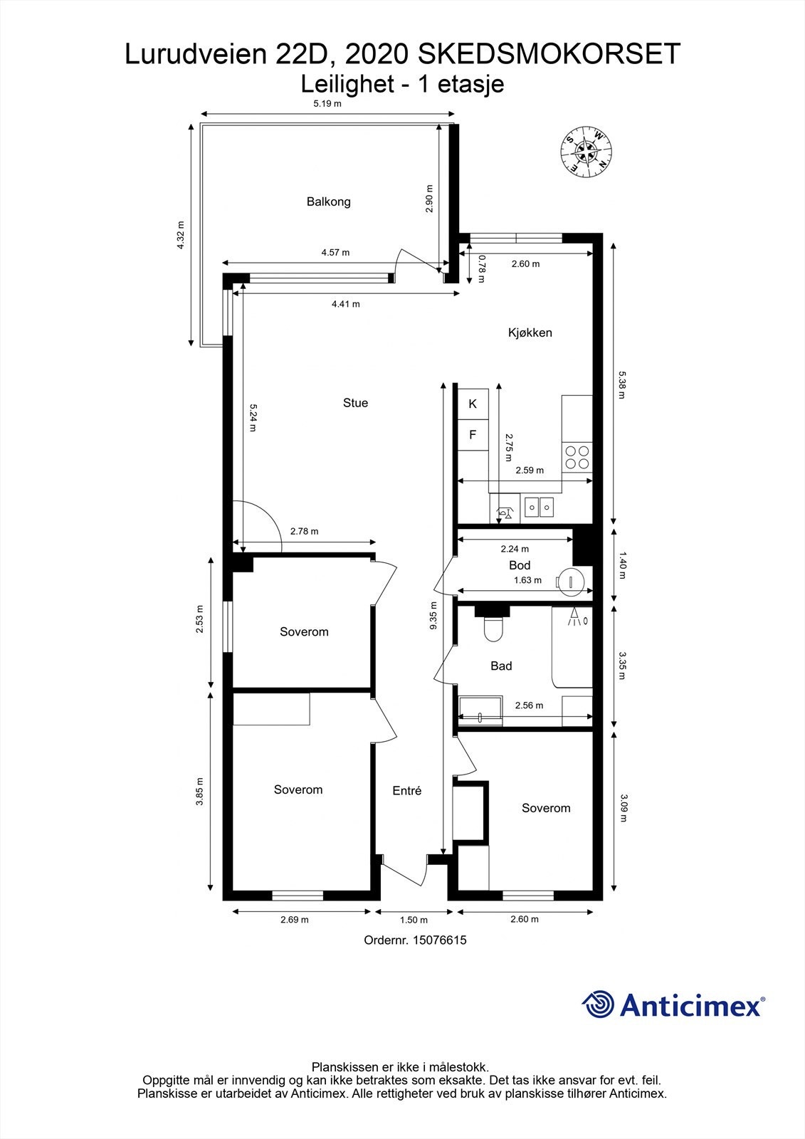 Plantegning. Leiligheten ligger i 1. etasje Galleribilde