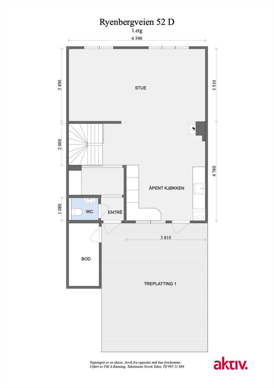 Plantegning 1.etg. Boligen disponerer også en utvendig bod på 4,4 kvm. Galleribilde