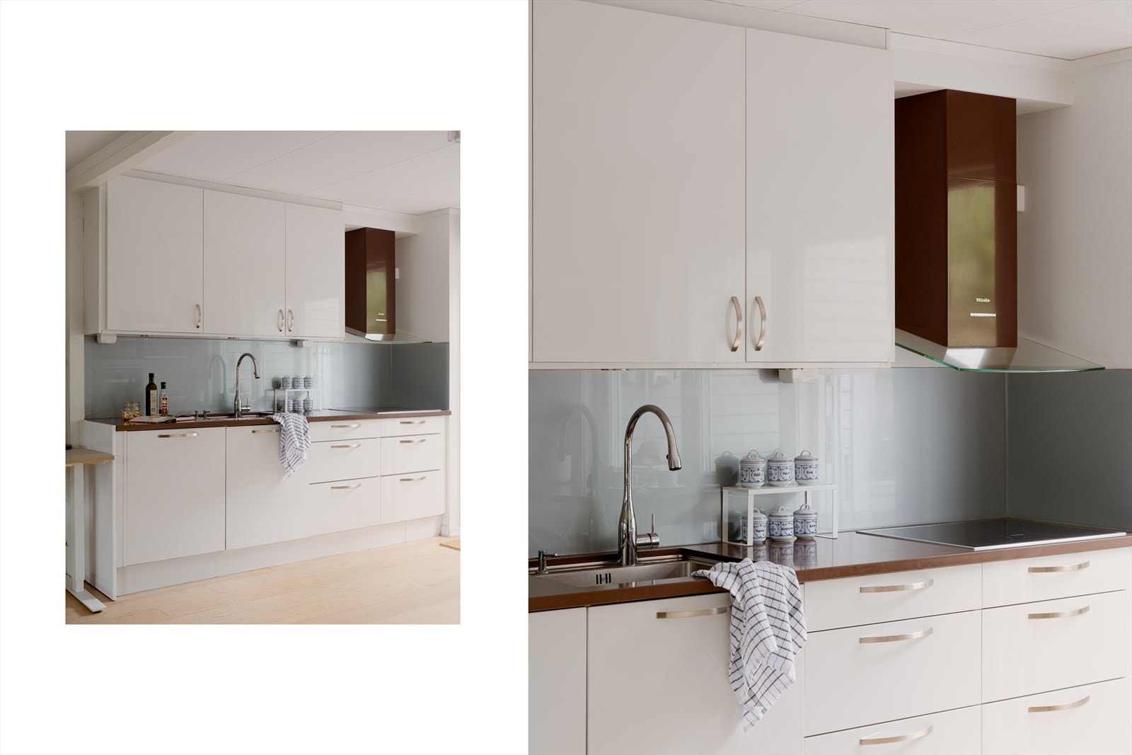 Lyst og flott kjøkken med høyglans fronter fra HTH og kompositt benkeplate. Kjøkkenet er romslig og funksjonelt, med masse benkeplass og rikelig med skap. Galleribilde