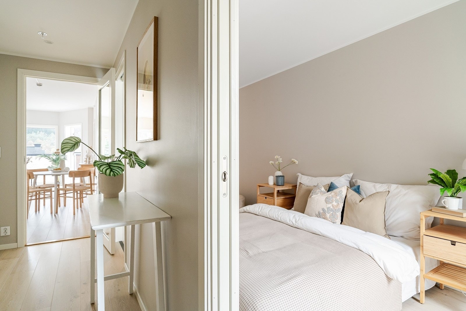 Praktisk og plassbesparende løsning med skyvedører til soverommet Galleribilde