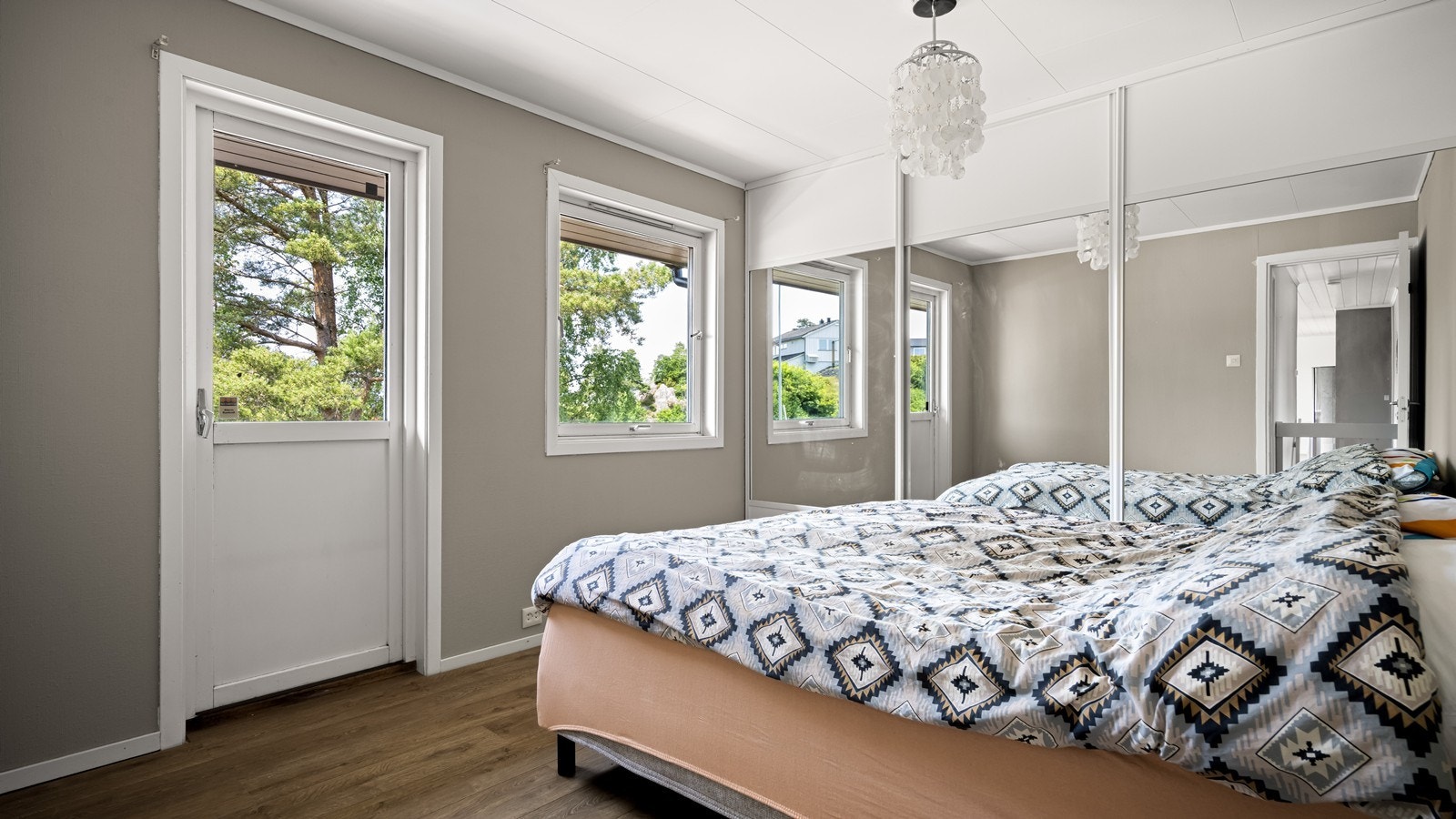 Stort of fint soverom med god oppbevaring i skyvedørsgarderobe og adkomst til veranda Galleribilde