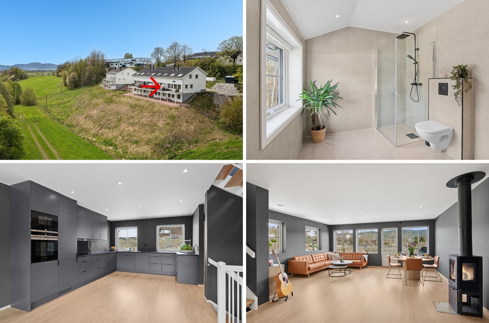 Velkommen til Røllesveien 7, et stilrent og moderne enderekkehus med attraktiv beliggenhet i Sande. Galleribilde