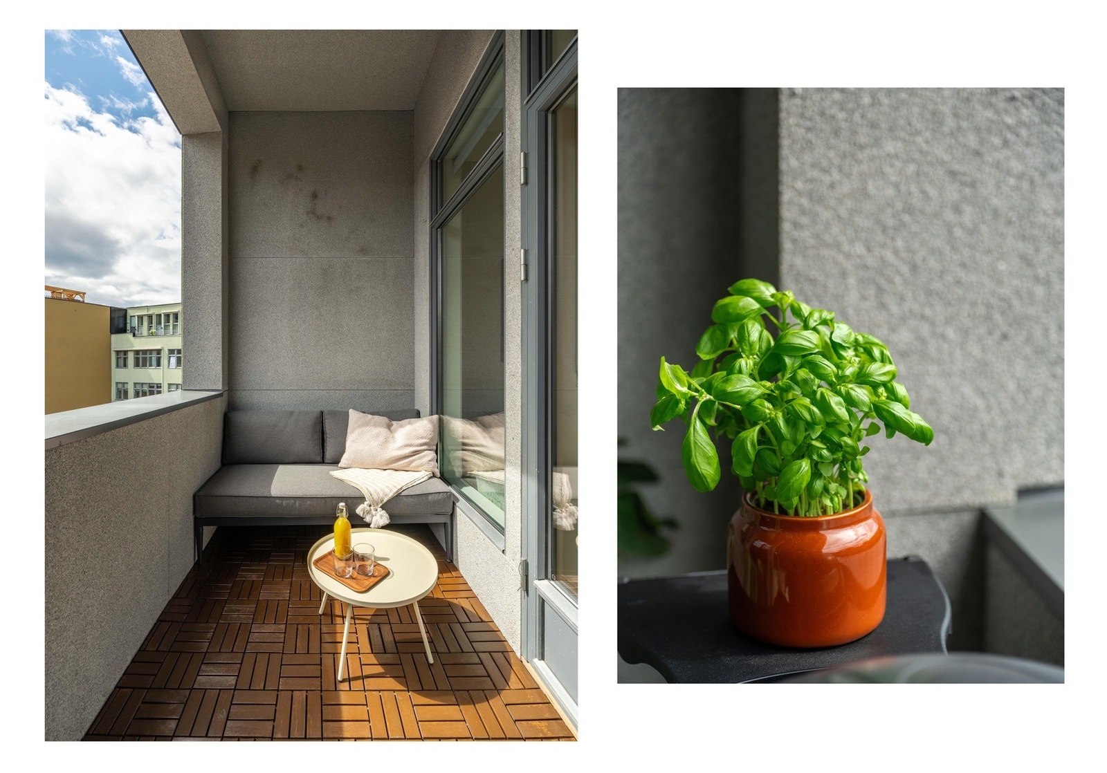 Det er god plass til utemøbler, beplantning og grill. Overbygget gjør at balkongen også kan benyttes utover høsten. Galleribilde