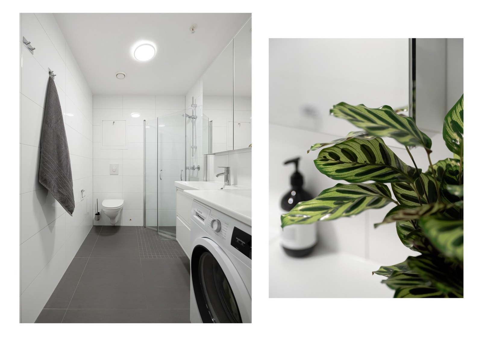 Badet er lyst og moderne fra renoveringen i 2013. Det er lune varmekabler i gulvet og downlights i himling for god belysning. Galleribilde