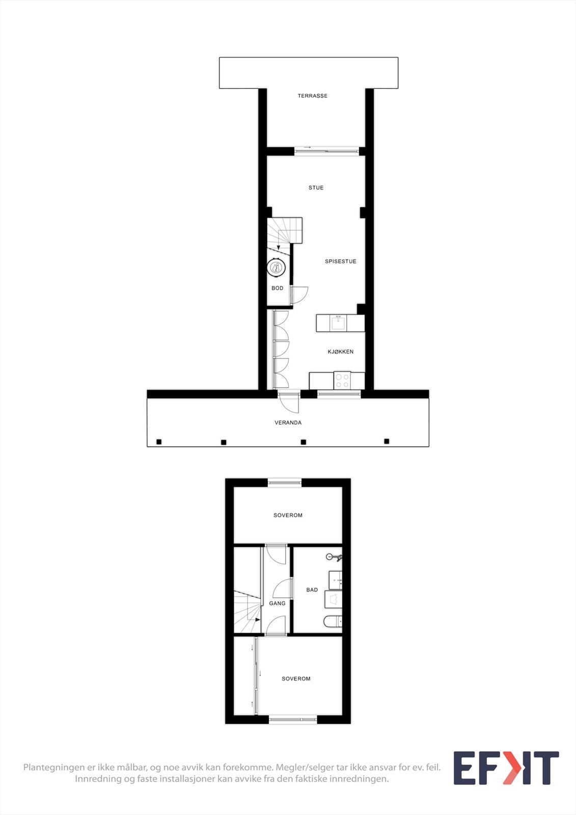 Plantegningen er ikke målbar, og noe avvik kan forekomme. Megler/selger tar ikke ansvar for ev. feil. Innredning og faste installasjoner kan avvike fra den faktiske innredningen. Galleribilde