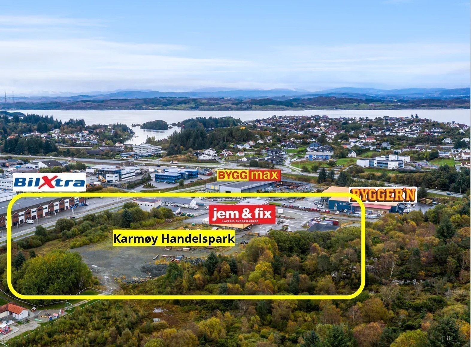 Utviklingstomt på 30 da. Utvikles til et storhandelssenter for Karmøy på ca 15000m2. Galleribilde