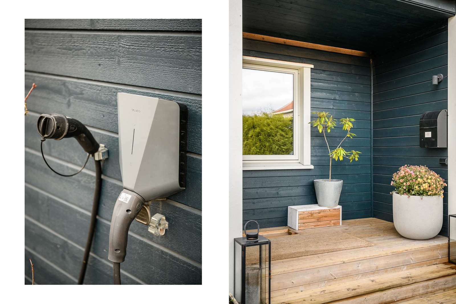 Ladepunkt for elbil er montert ved inngangssiden - klart for fremtidens mobilitet. Galleribilde