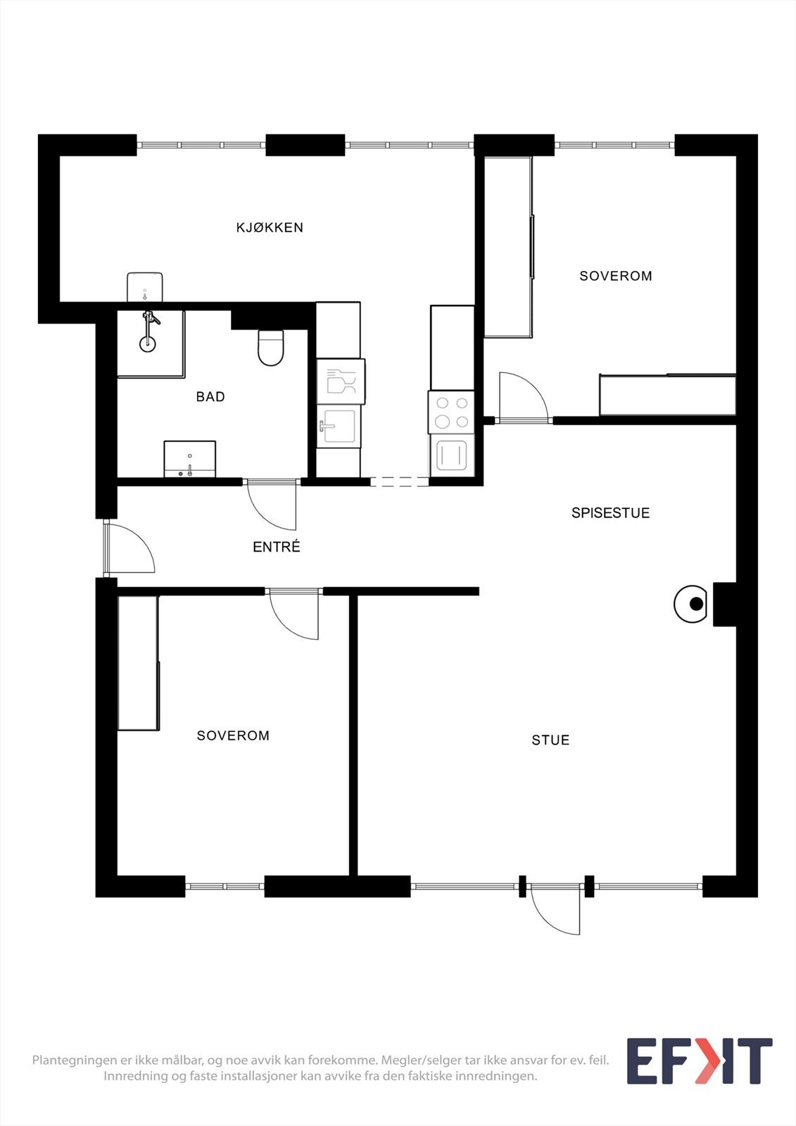 Plantegningen viser en god og arealeffektiv planløsning på 80 m² BRA-i. Galleribilde