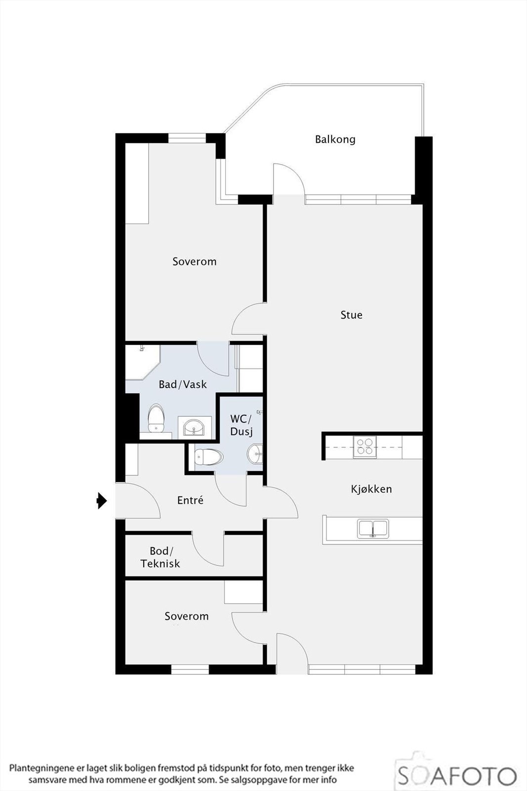 Meget bra planløsning hvor kjøkken/spisestuen er adskilt fra stuen. Hovedsoverom med privat bad. Komplett bad 2. Bod både i leiligheten og i u. etasjen ved p-plassen. Galleribilde