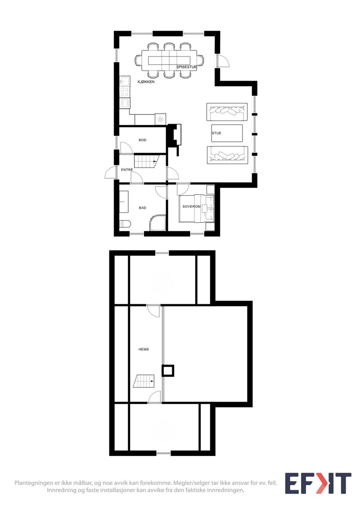 Plantegning av første etasje og hems. Galleribilde
