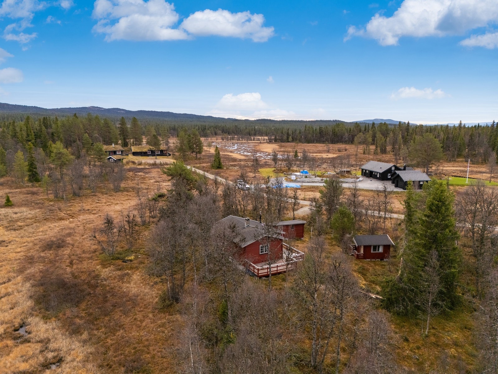 Hytta ligger fritt og fint i åpent lende i vakker natur på et lite og idyllisk hyttefelt. Galleribilde