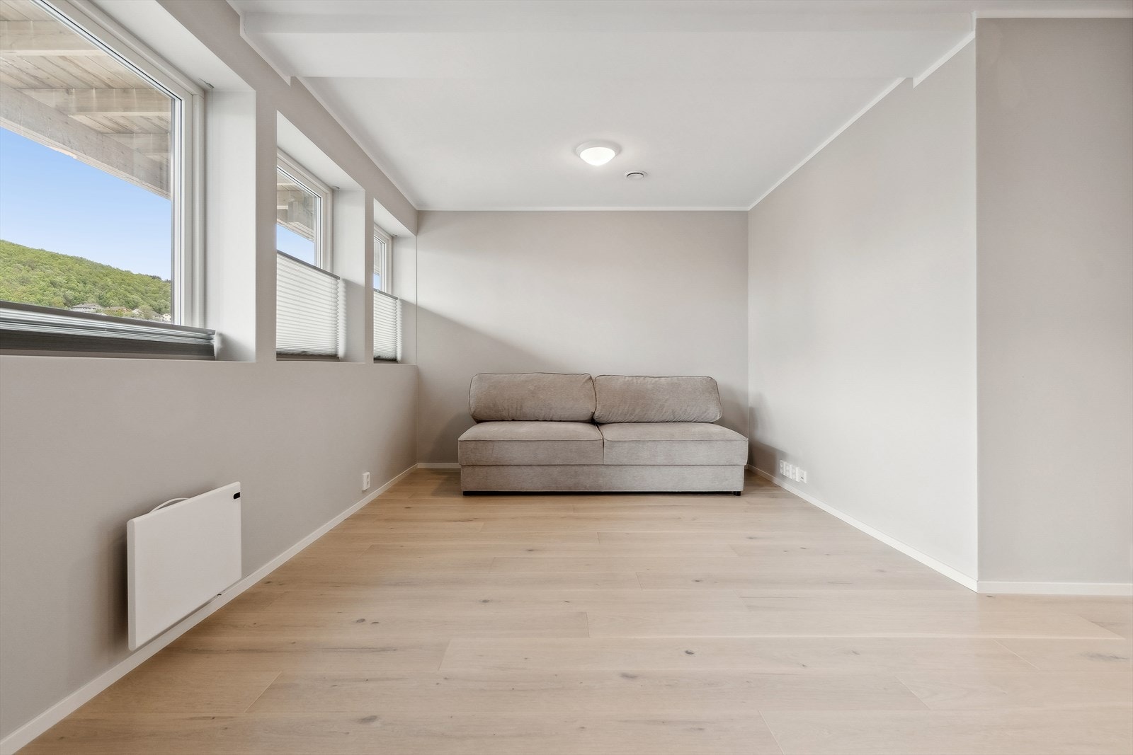 Hybel: god plass til dobbelseng i en del av stua Galleribilde