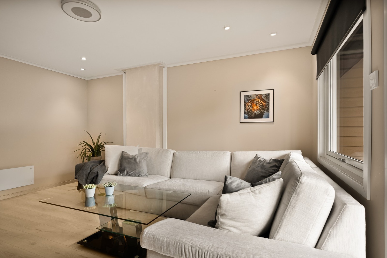 Nøytrale overflater gjør det enkelt å tilpasse rommet med egne møbler og farger Galleribilde