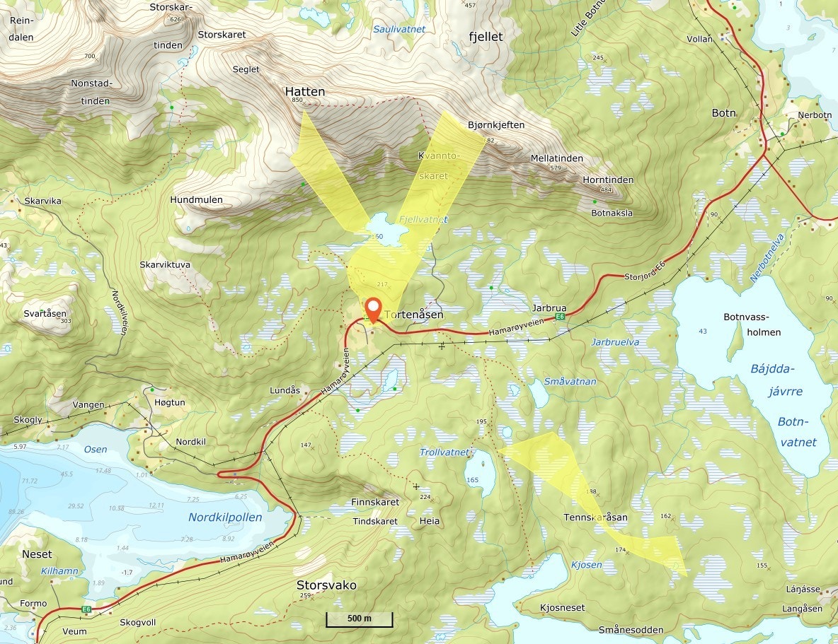 Eiendommen på hele 1 004 000 m2 sett fra kart. Hentet fra Kartverket. Galleribilde