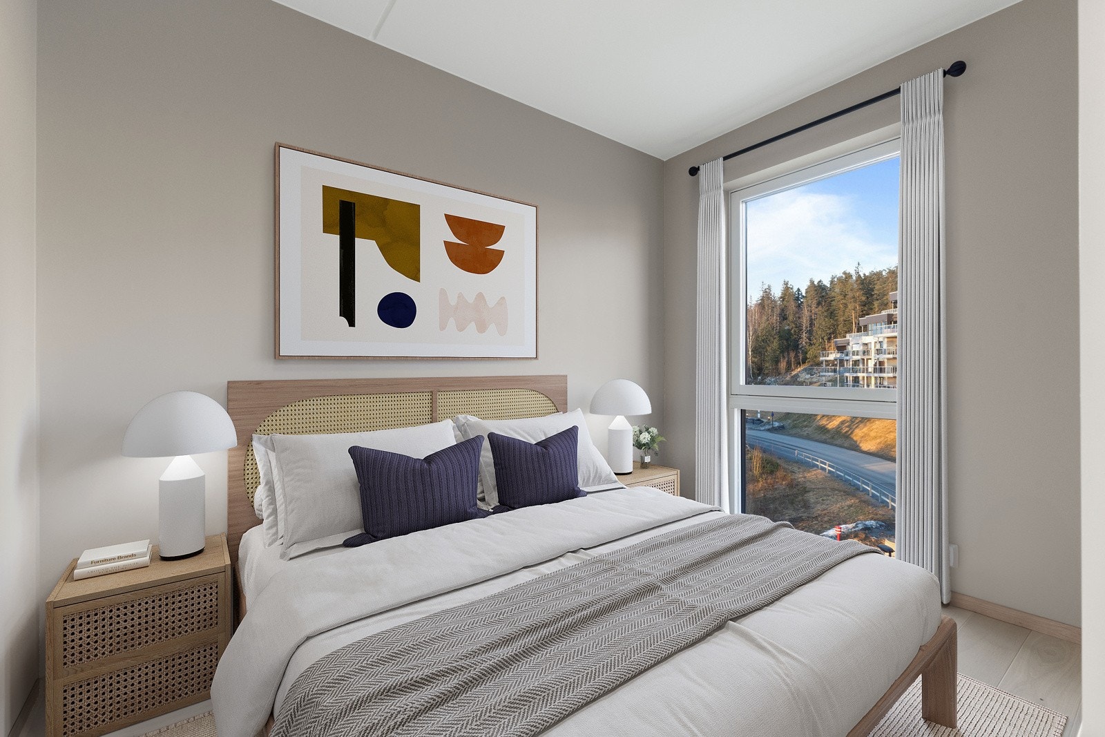 Lyst og innbydende soverom 2. Bildet er digitalt stylet. Galleribilde