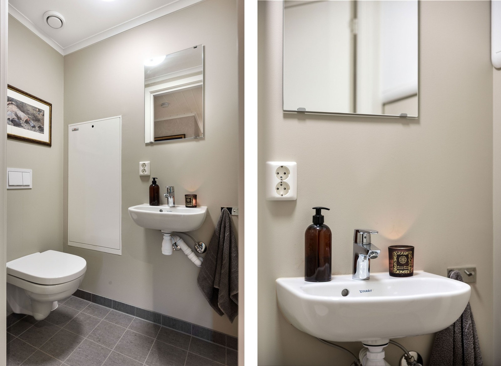 Separat toalettrom med vegghengt toalett og servant. Galleribilde