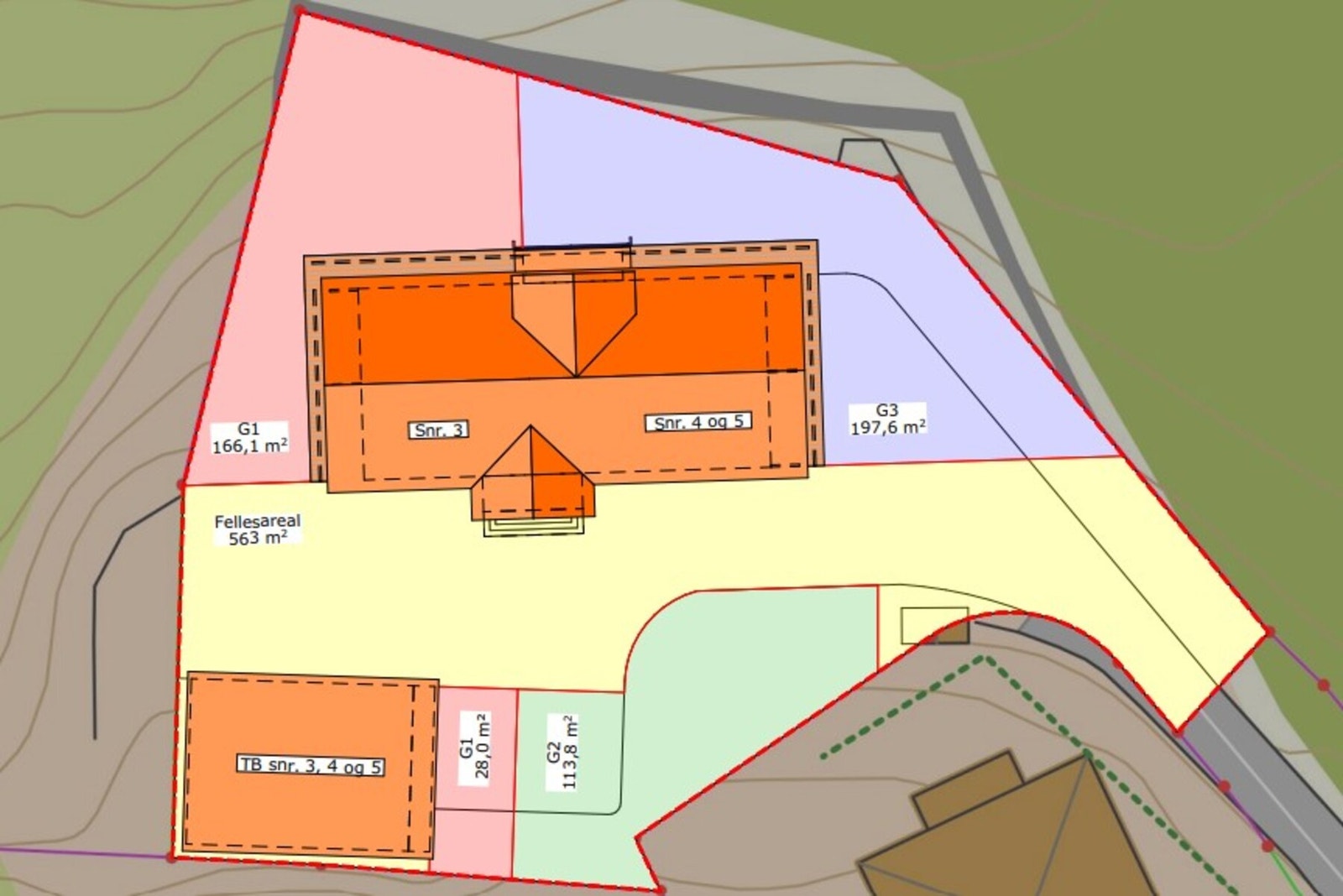 Denne leiligheten har området "G3" seksjonert som eget uteområde som gir god plass for egen hage og parkering. Galleribilde
