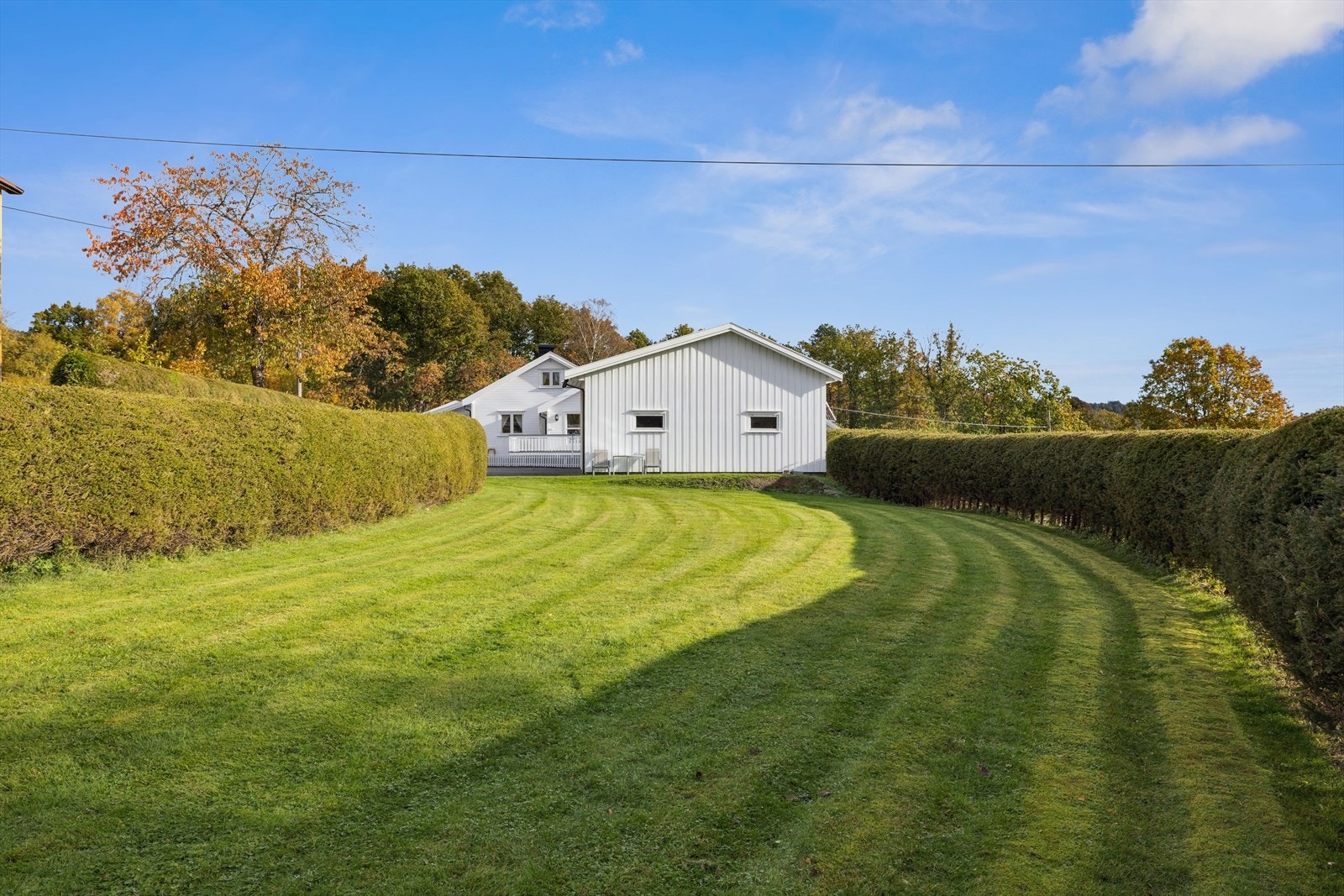 Skjermet og pent opparbeidet tomt med plen, bed og beplantning. Galleribilde