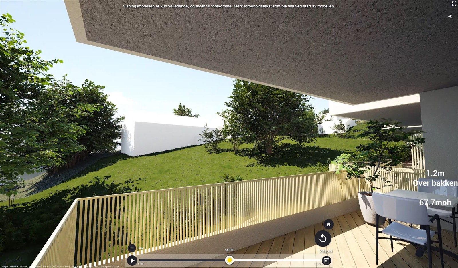 Illustrasjon | Utsikt fra den sørvestvendte balkongen på ca. 13,5 m². Avvik kan forekomme. Galleribilde