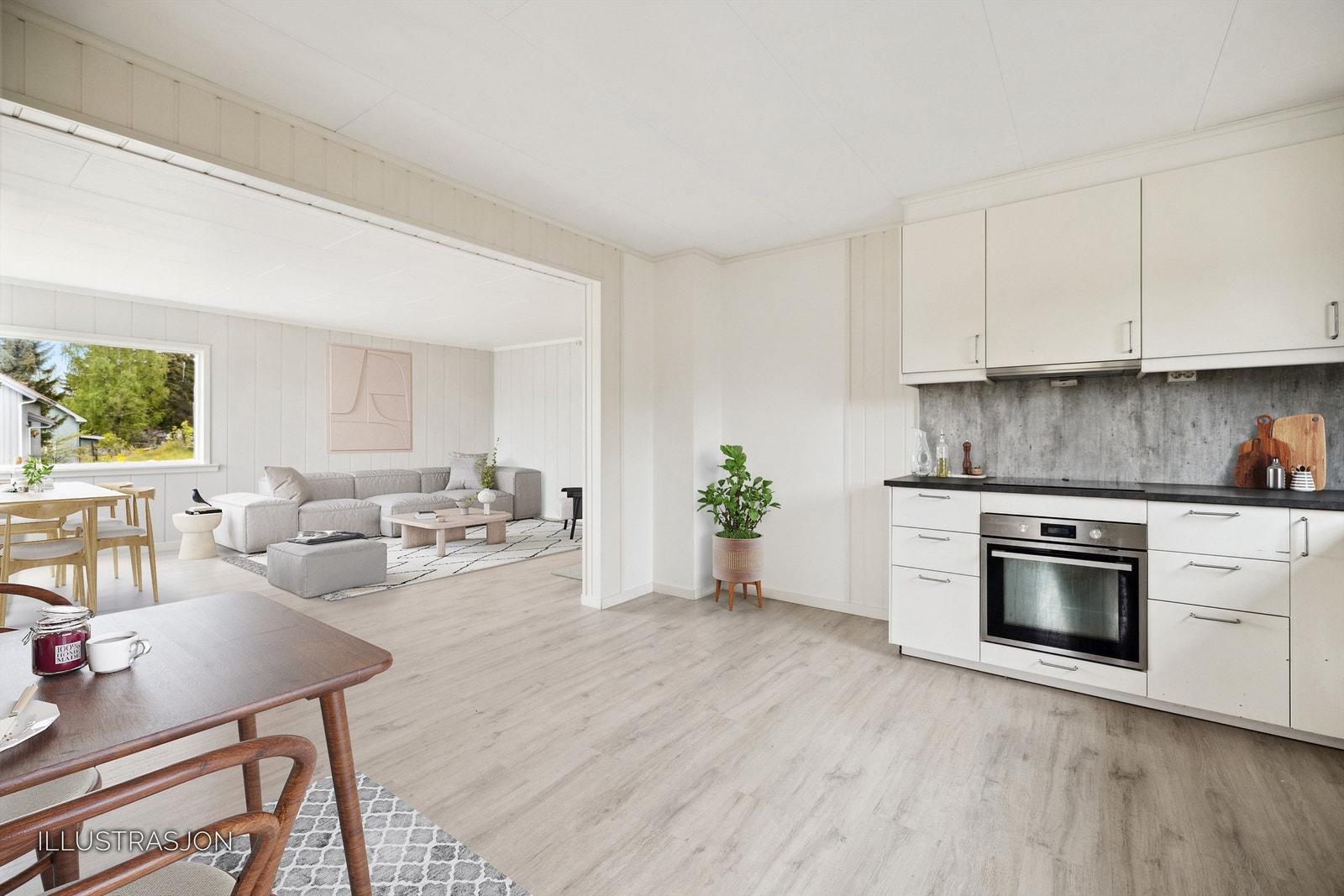 Åpen og god stue-/kjøkkenløsning - perfekt for sosiale sammenkomster. Galleribilde