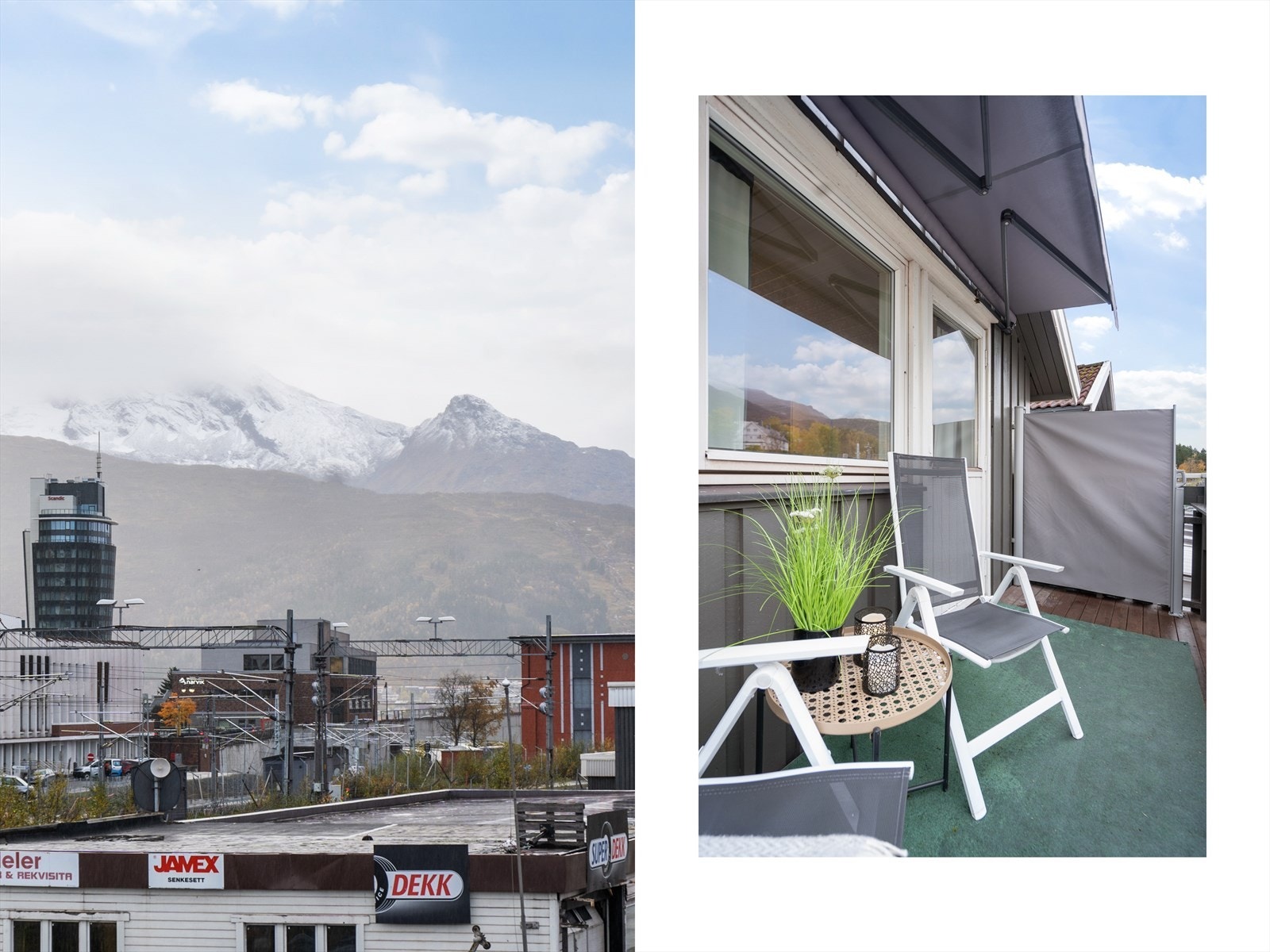 Fra balkongen har du flott utsikt mot fjellene og byen. En perfekt plass for morgenkaffen eller rolige kvelder med kveldssol og fjellutsikt Galleribilde