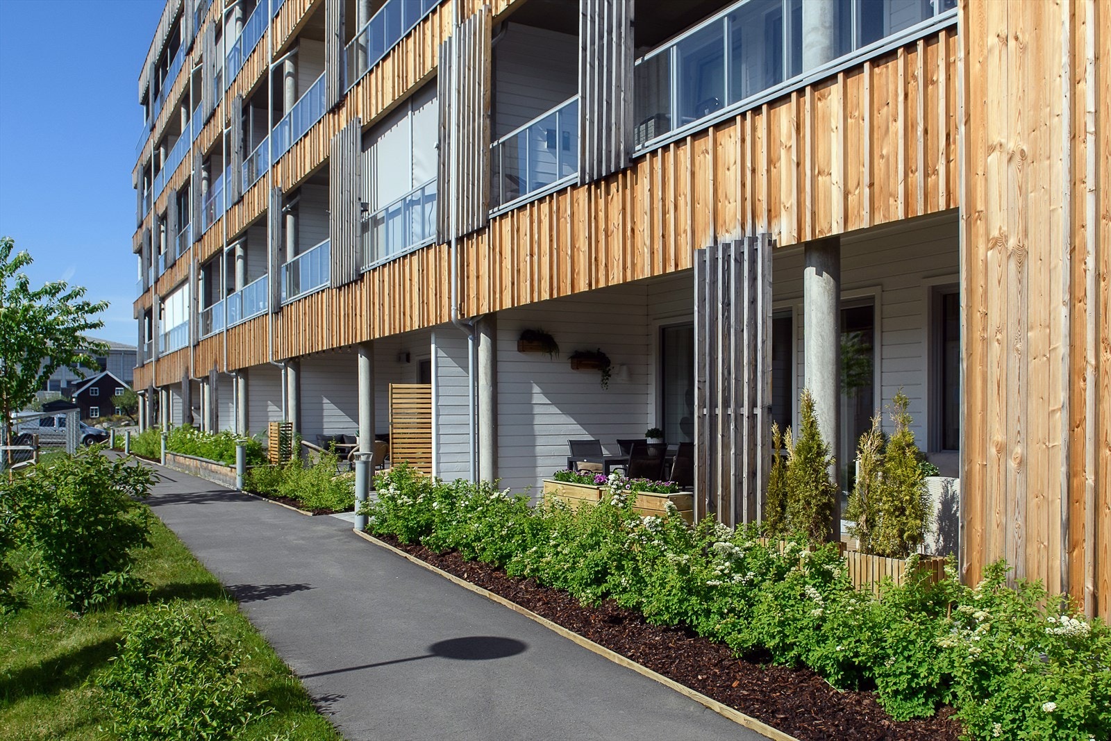 Asfaltert gangsti på utsiden av terrassen Galleribilde