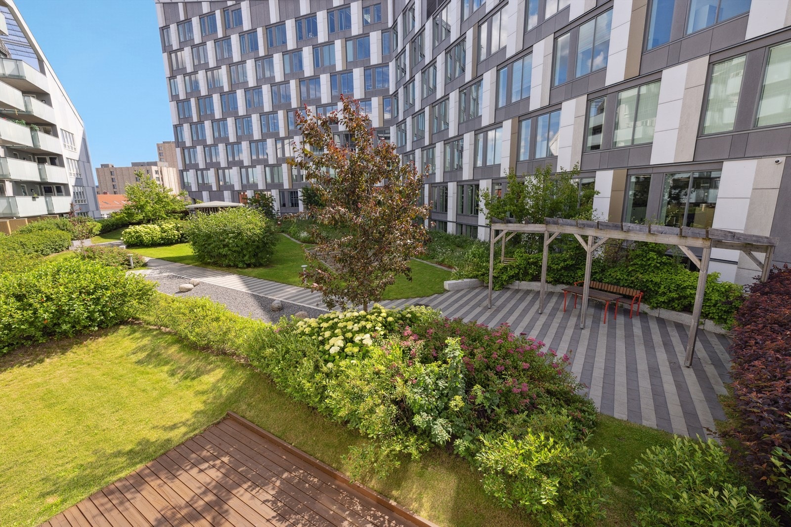 Her bor du tilbaketrukket med avskjermede gårdstun og samtidig med alt et rikt byliv kan tilby. Galleribilde