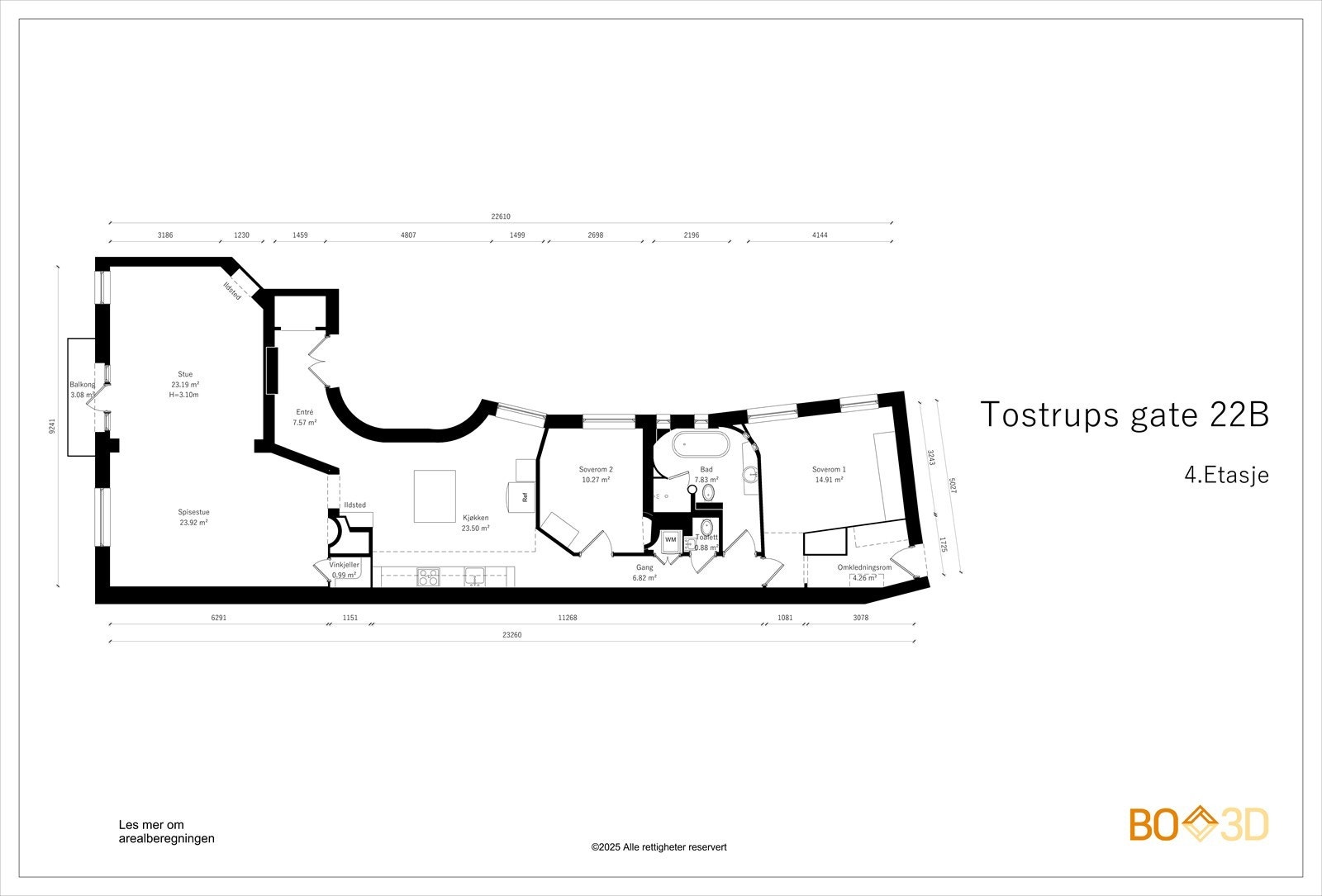 Plantegning Tostrups gate 22B, 4. etasje. Galleribilde