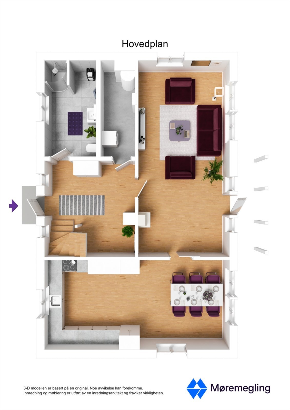 Plantegning 1. etasje - 3D Galleribilde