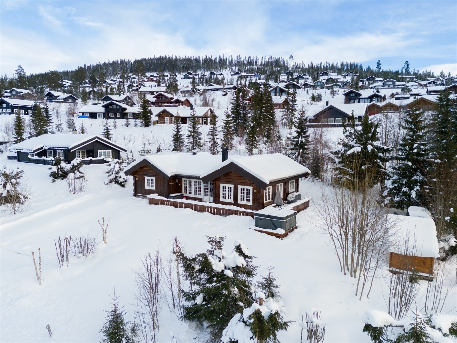 Flott hytte over et plan beliggende i etablert hyttefelt. Galleribilde