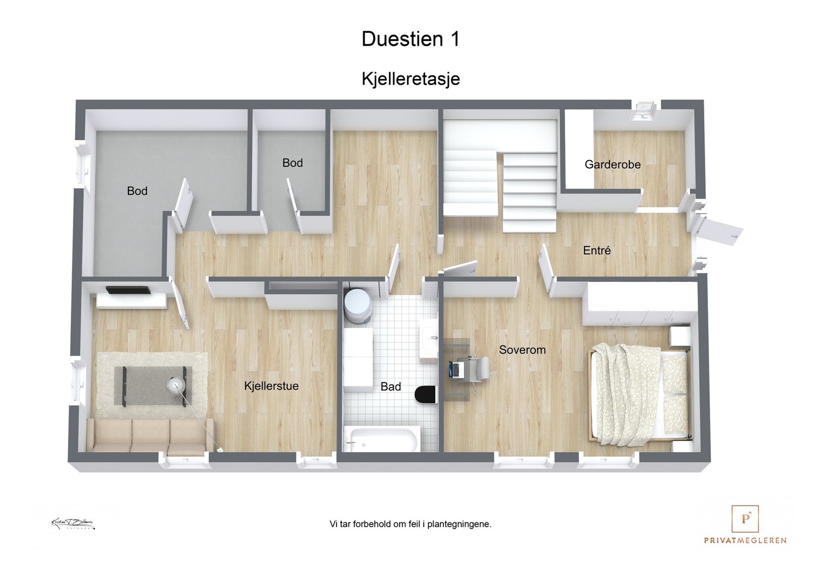 3 D plantegning underetasje/kjelleretasje Galleribilde