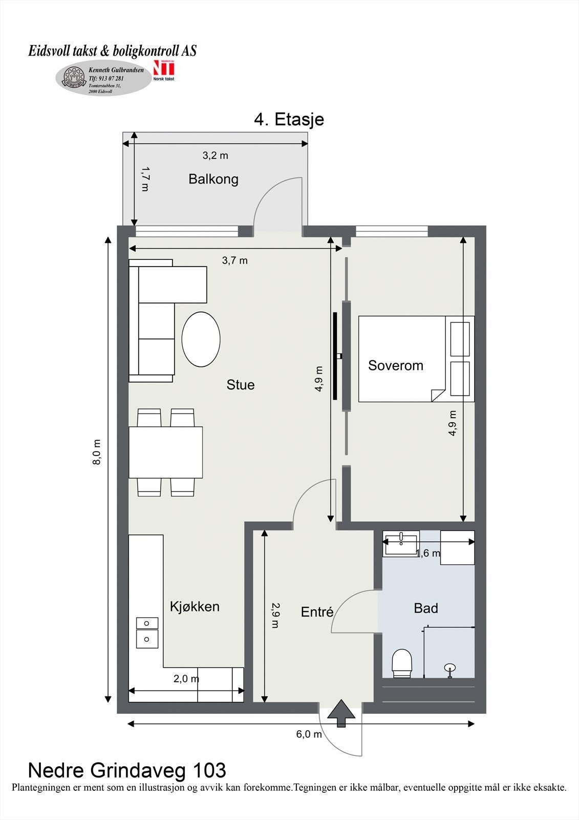 Plantegning av leiligheten som ligger fint til i 4. etasje. Galleribilde